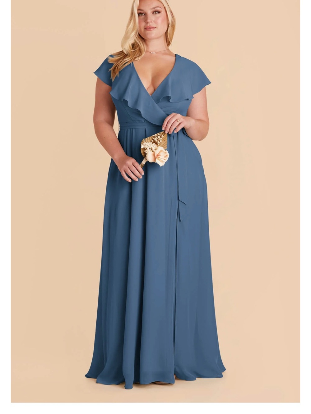 Birdy Grey Dusty Blue Ruffle Wrap Maxi Dress with Waist Tie